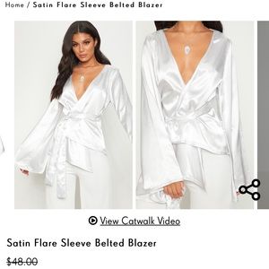 Satin Flare Sleeve Belted Blazer